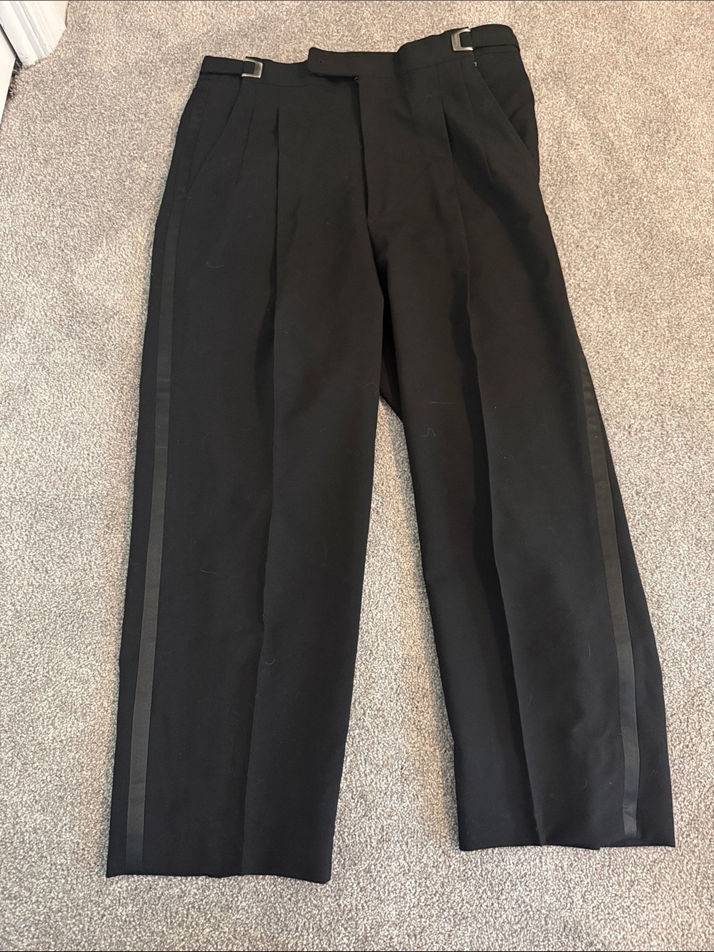 Black Men's Pleated Dress Pants with Side Stripe